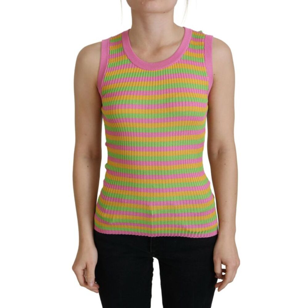 Dolce & Gabbana Multicolor Silk Vest Pullover Tank Women's Top